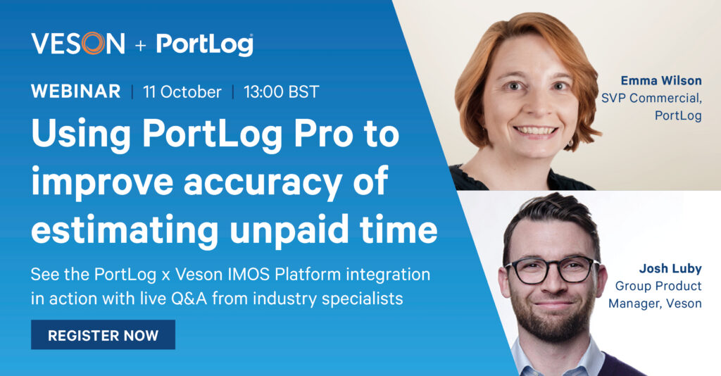 PortLog is pleased to be hosting a webinar in partnership with Veson Nautical on ‘Using PortLog Pro to improve accuracy of estimating unpaid time‘. 

This webinar is for existing PortLog customers not yet on Pro, plus chartering managers and freight traders looking for a check-before-fixing tool.