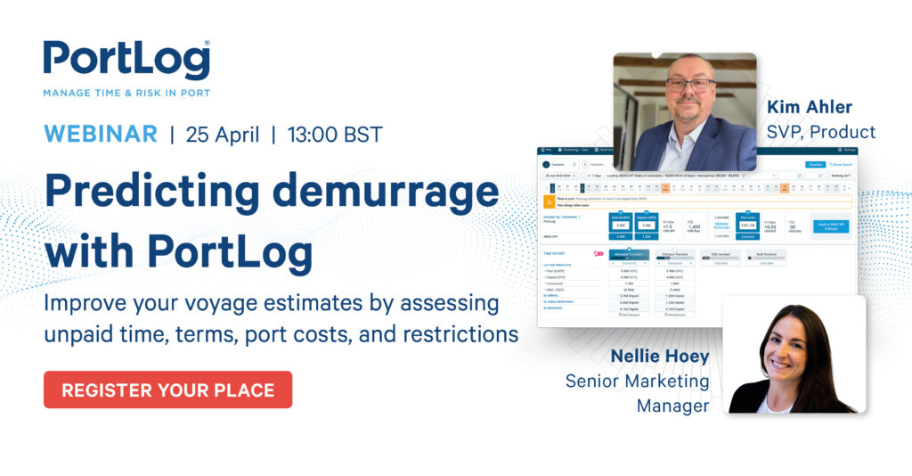Should you be making quicker, more profitable fixture decisions using data and analysis over gut feeling and instinct?

Attend PortLog's demo webinar to understand how to leverage the 38.2m digitised events in PortLog to identify fixture risks and improve the accuracy of your voyage estimates.